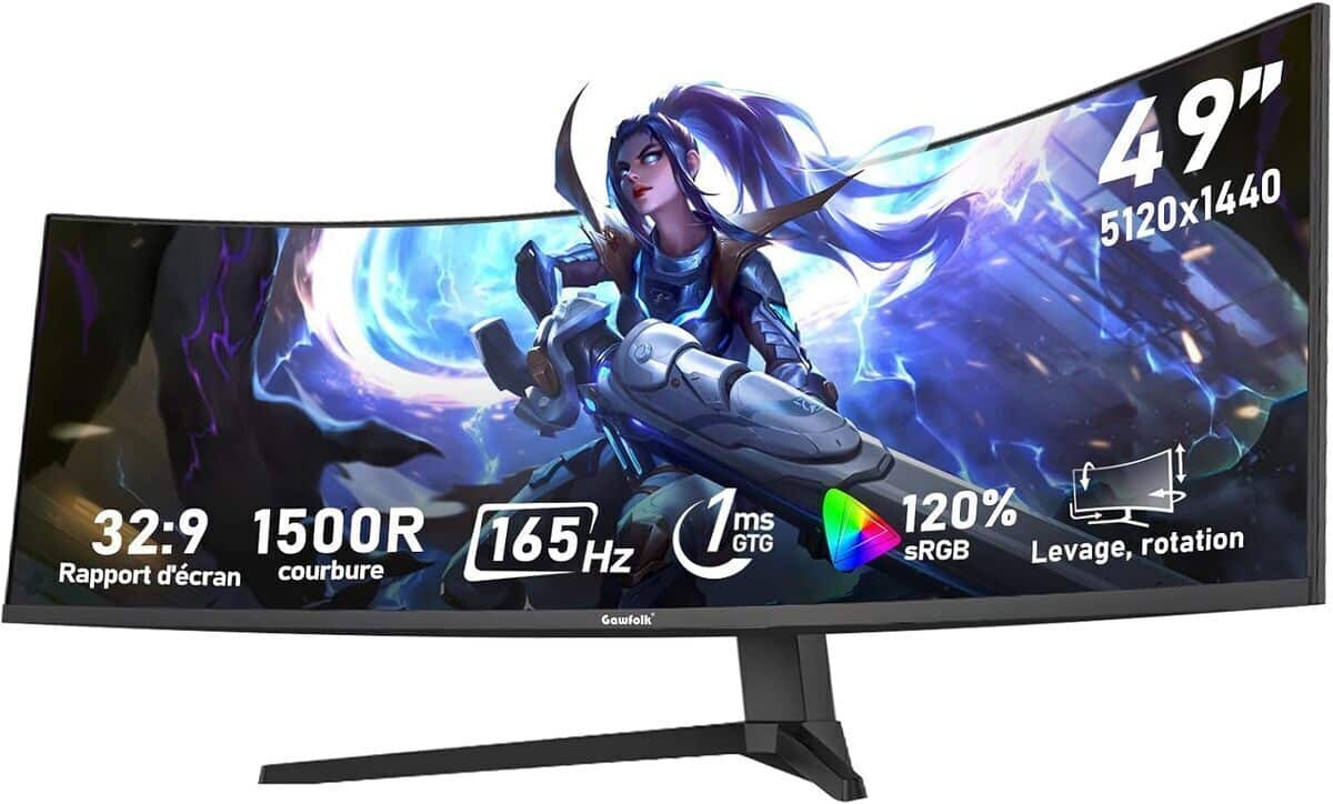 Test : écran gaming incurvé Gawfolk 49 pouces 165Hz